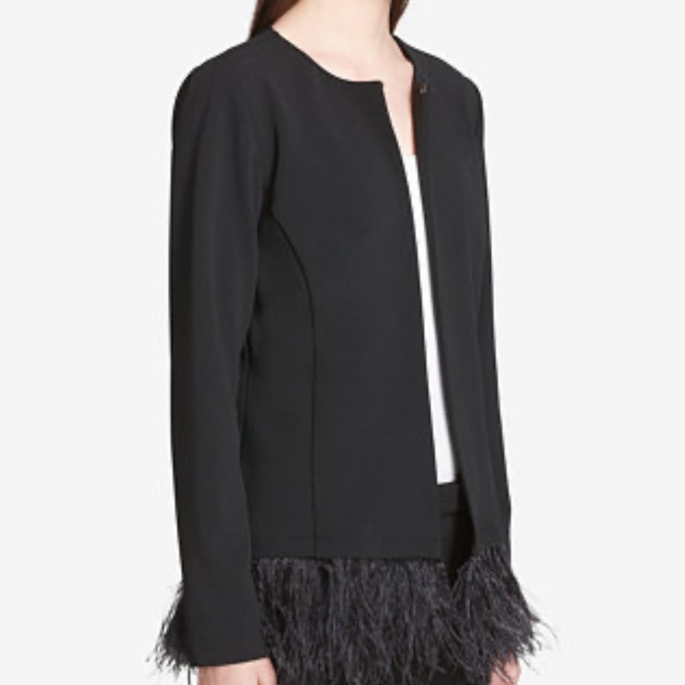 Calvin Klein Black Feather Trim Blazer